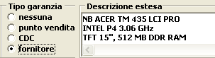 Tipo di garanzia.