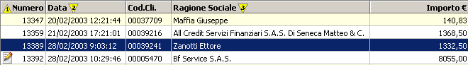 Ordinamento campi sulla griglia.