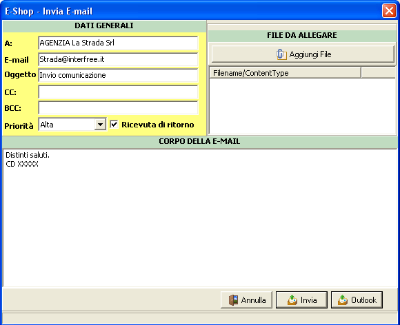 Invio e-mail.