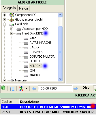 Corrispondenza articoli con albero prodotti.