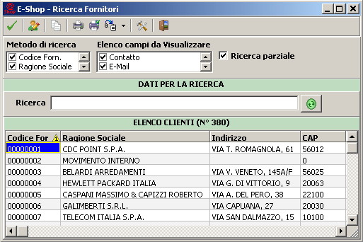 Modulo Ricerca Fornitori.